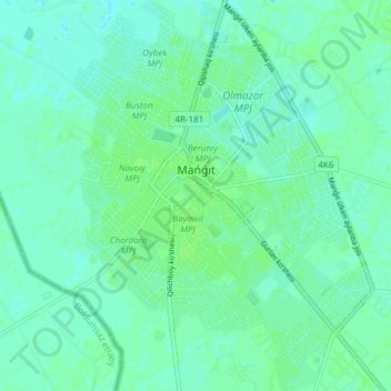 Топографическая карта Мангит, высота, рельеф
