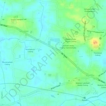 Топографическая карта Uravu Kulam, высота, рельеф