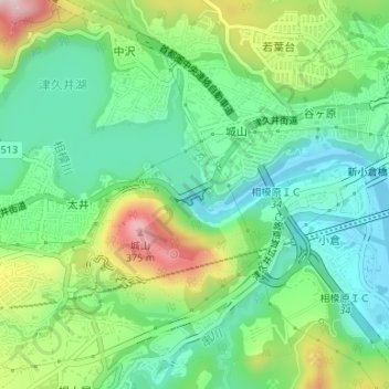 Топографическая карта 城山ダム, высота, рельеф