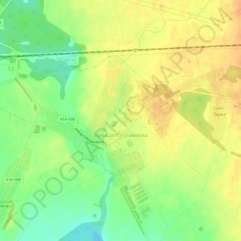 Топографическая карта Большая Пустомержа, высота, рельеф