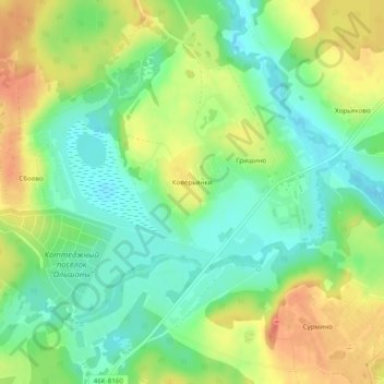 Топографическая карта Коверьянки, высота, рельеф