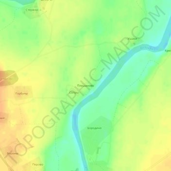 Топографическая карта Плешаново, высота, рельеф