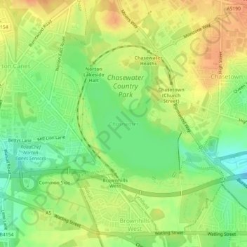 Топографическая карта Chasewater, высота, рельеф