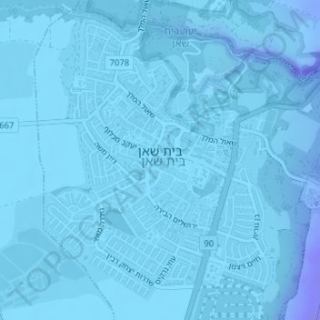 Топографическая карта Бейт-Шеан, высота, рельеф