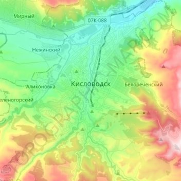 Топографическая карта Кисловодск, высота, рельеф