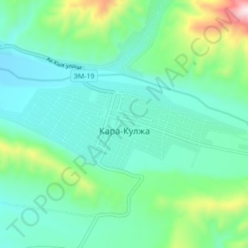 Топографическая карта Кара-Кульджа, высота, рельеф