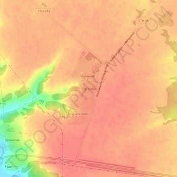 Топографическая карта Шуново, высота, рельеф