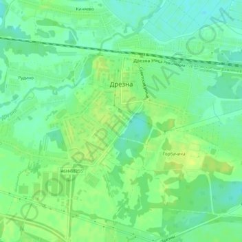 Топографическая карта Дрезна, высота, рельеф