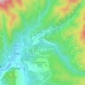 Топографическая карта 旭川治水ダム, высота, рельеф