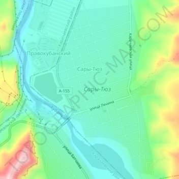 Топографическая карта Сары-Тюз, высота, рельеф