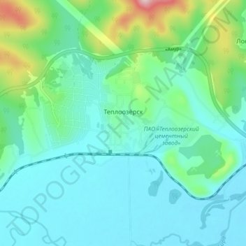 Топографическая карта Теплоозёрск, высота, рельеф