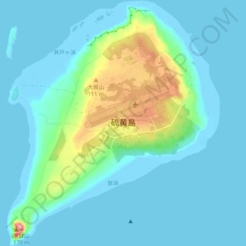 Топографическая карта 硫磺岛, высота, рельеф