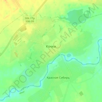 Топографическая карта Кочки, высота, рельеф