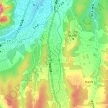 Топографическая карта 石山東ひだまり公園, высота, рельеф