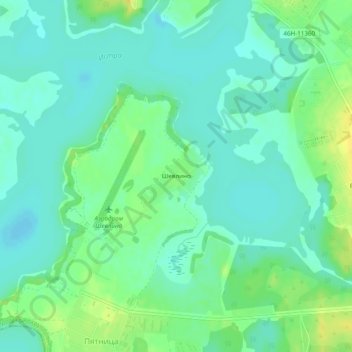 Топографическая карта Шевлино, высота, рельеф