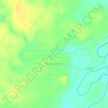 Топографическая карта Первомайский, высота, рельеф