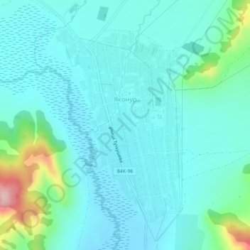 Топографическая карта Яконур, высота, рельеф