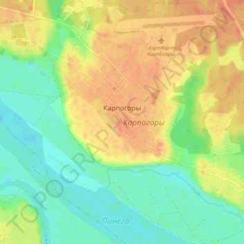Топографическая карта Карпогоры, высота, рельеф