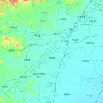 Топографическая карта 北易水, высота, рельеф