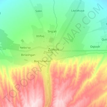 Топографическая карта Заамин, высота, рельеф