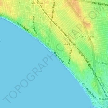 Топографическая карта Parkdale Beach, высота, рельеф