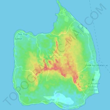 Топографическая карта Car Nicobar Island, высота, рельеф