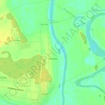 Топографическая карта Шагалово, высота, рельеф