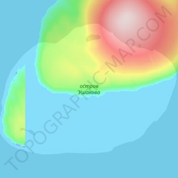 Топографическая карта остров Ушакова, высота, рельеф