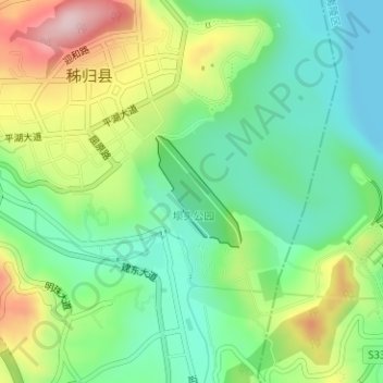 Топографическая карта 三峡副坝, высота, рельеф