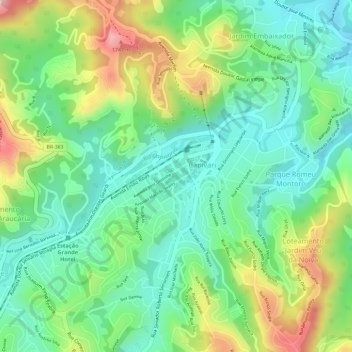 Топографическая карта Rio Capivari, высота, рельеф