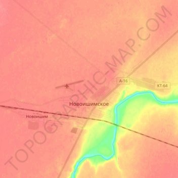 Топографическая карта Новоишимское, высота, рельеф