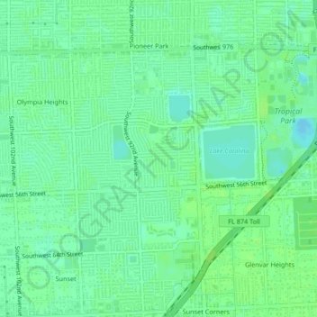 Топографическая карта Olympia Heights, высота, рельеф