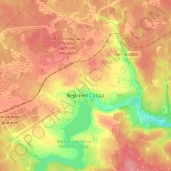 Топографическая карта Верхняя Салда, высота, рельеф