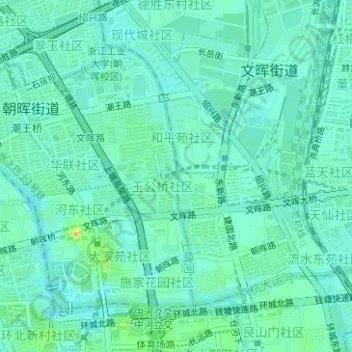 Топографическая карта 上塘河, высота, рельеф