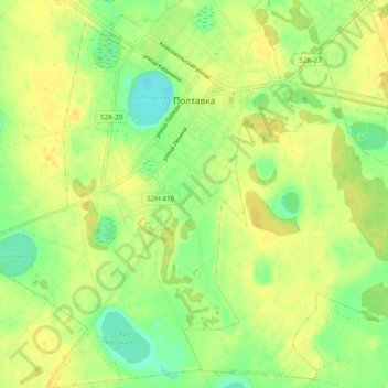Топографическая карта Полтавка, высота, рельеф