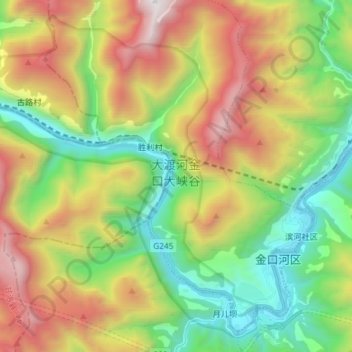 Топографическая карта 大渡河金口大峡谷, высота, рельеф