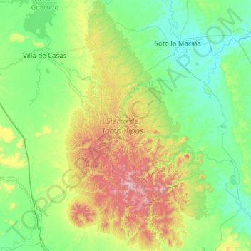 Топографическая карта Sierra de Tamaulipas, высота, рельеф