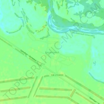 Топографическая карта Береговой, высота, рельеф