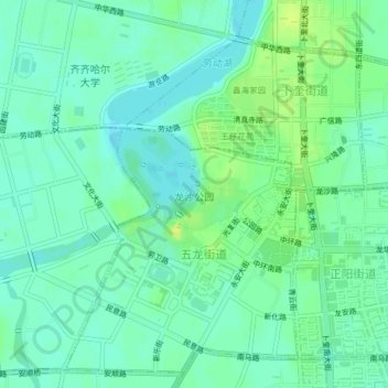 Топографическая карта 龙沙公园, высота, рельеф