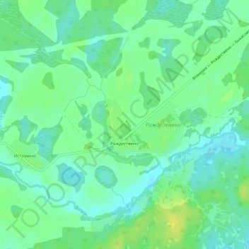 Топографическая карта Рождествено, высота, рельеф