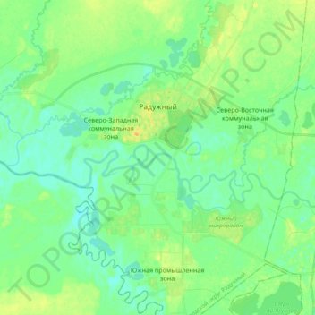 Топографическая карта Радужный, высота, рельеф
