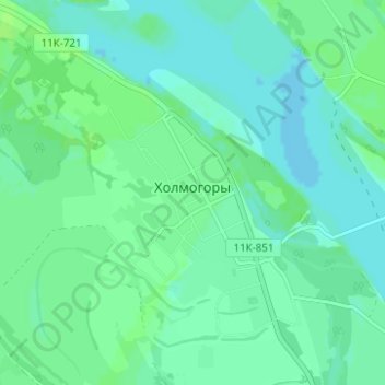 Топографическая карта Холмогоры, высота, рельеф