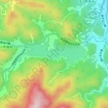 Топографическая карта 玉川湖, высота, рельеф