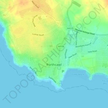 Топографическая карта Porthcawl, высота, рельеф