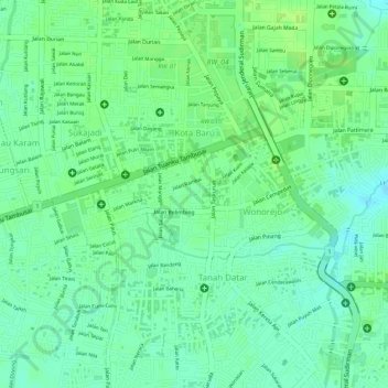 Топографическая карта Kelurahan Wonorejo, высота, рельеф