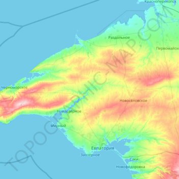 Топографическая карта Тарханкутская возвышенность, высота, рельеф