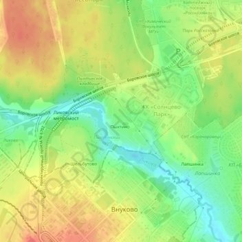 Топографическая карта Пыхтино, высота, рельеф
