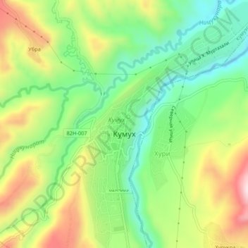 Топографическая карта Кумух, высота, рельеф