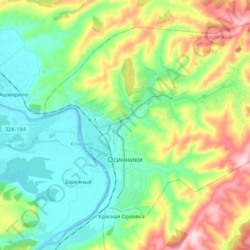Топографическая карта Осинники, высота, рельеф
