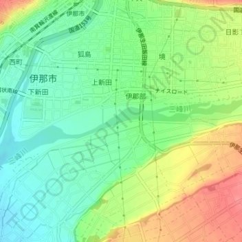 Топографическая карта 三峰川, высота, рельеф